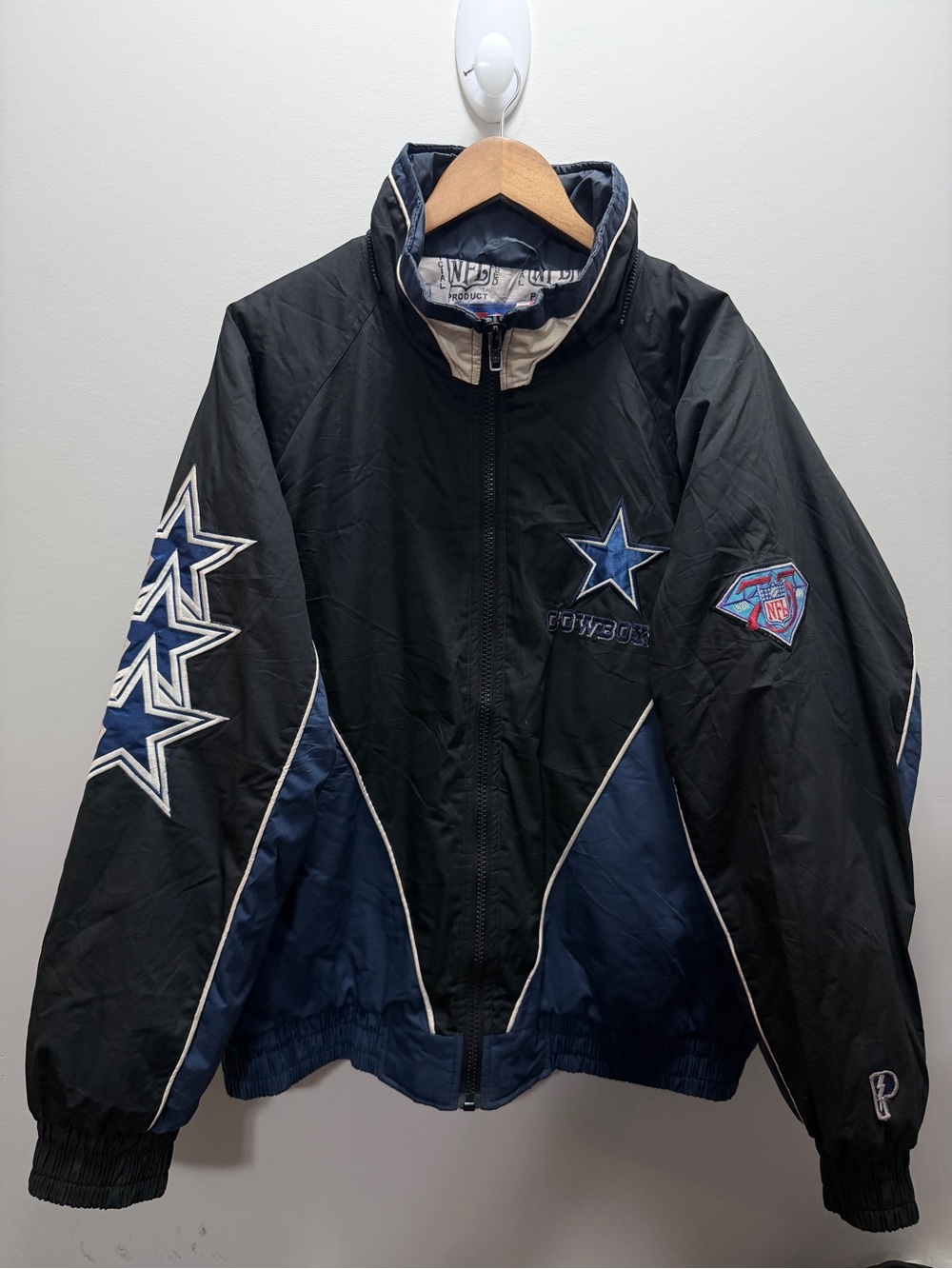 Vintage 90’s Dallas Cowboys Black Varsity Bomber Jacket Size XL 29x30